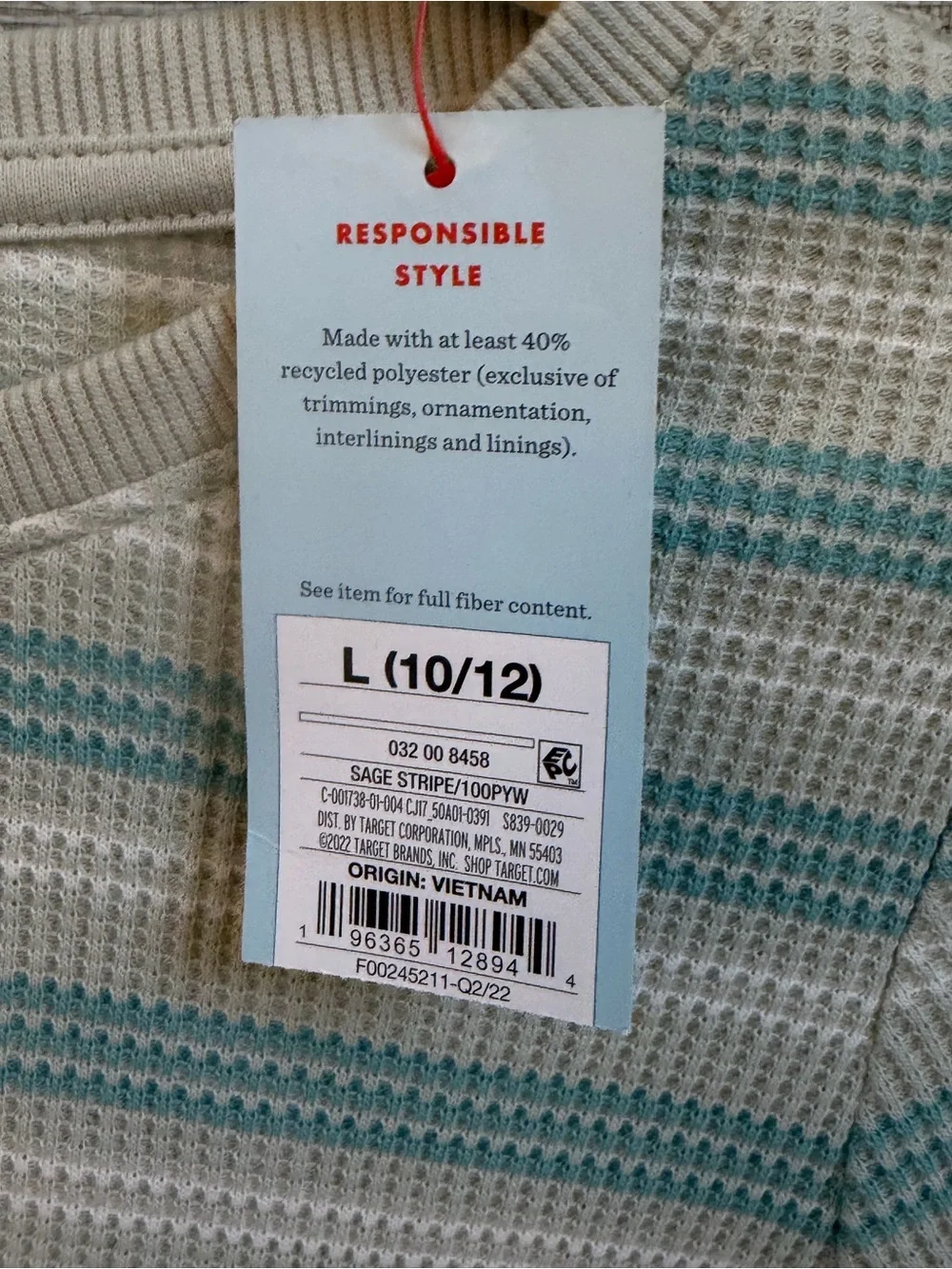 NWT new girls large 10 12 cat & jack waffle knit Striped shirt Top Cream Teal